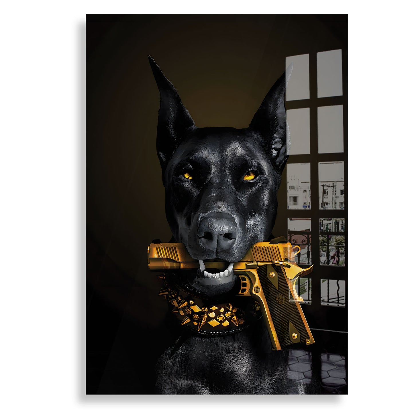 Dog With Golden Gun - Plexiglass