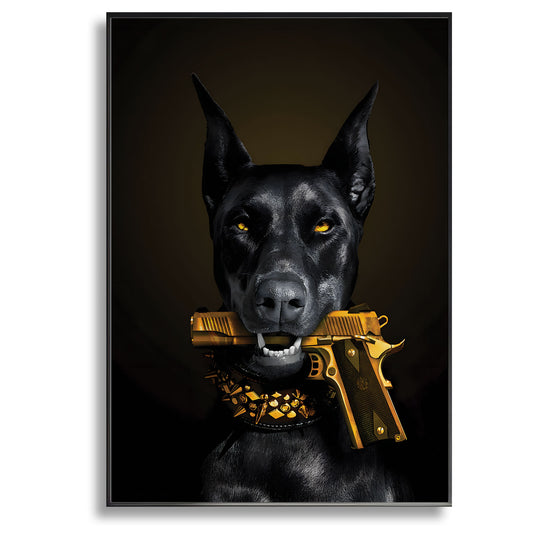 Dog With Golden Gun - Canvas