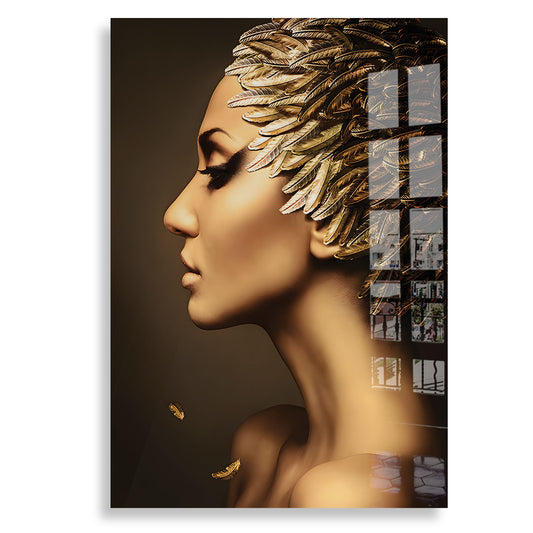 Gold Feather Woman - Plexiglas